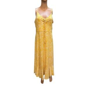Michael Kors Yellow Floral Lace-UpMaxi Spaghetti Strap Boho Summer Sundress Sz-L